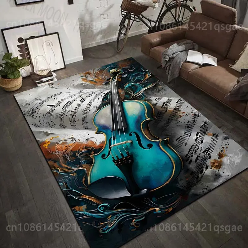 

Различные размеры, синий ковер с изображением скрипки и нот, для гостиной, спальни, дивана, домашнего декора, нескользящий напольный коврик, роскошный подарок