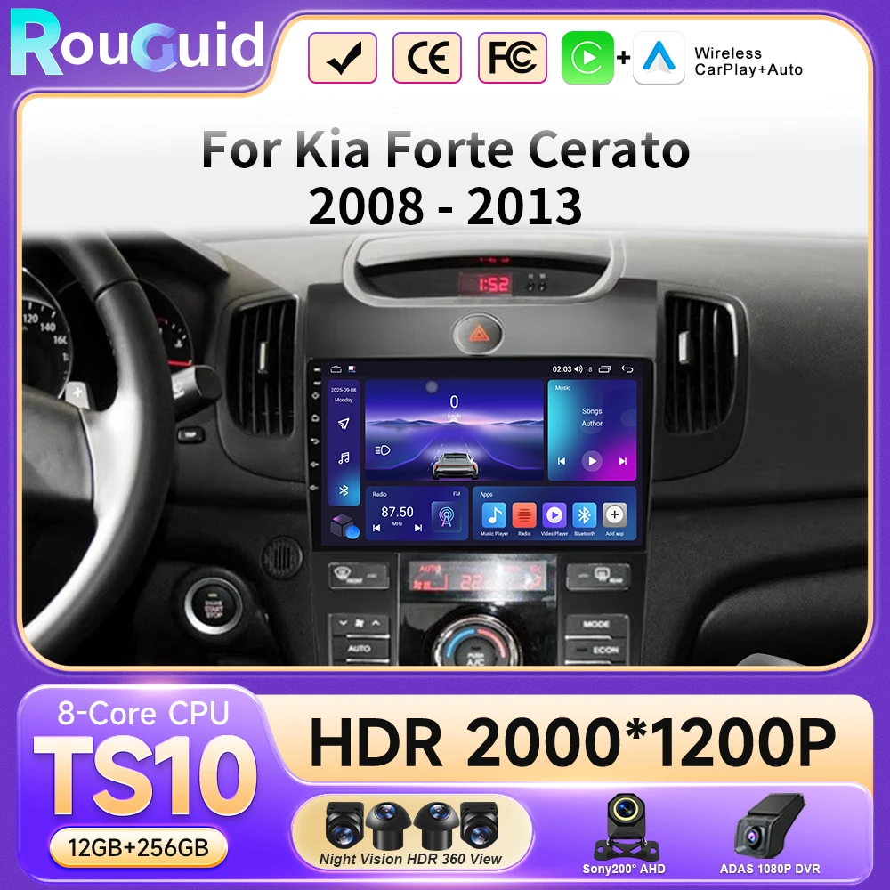 

Автомагнитола Android 16 Carplay Auto WIFI+4G для KIA Forte Cerato 2008-2012, мультимедийный видеоплеер, стереосистема, GPS, аудио