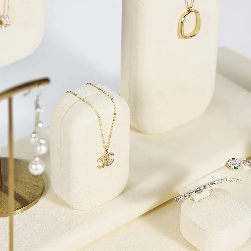 

Beige Microfiber Window Jewelry Display Rack Ring Necklace Holder Props Organizador