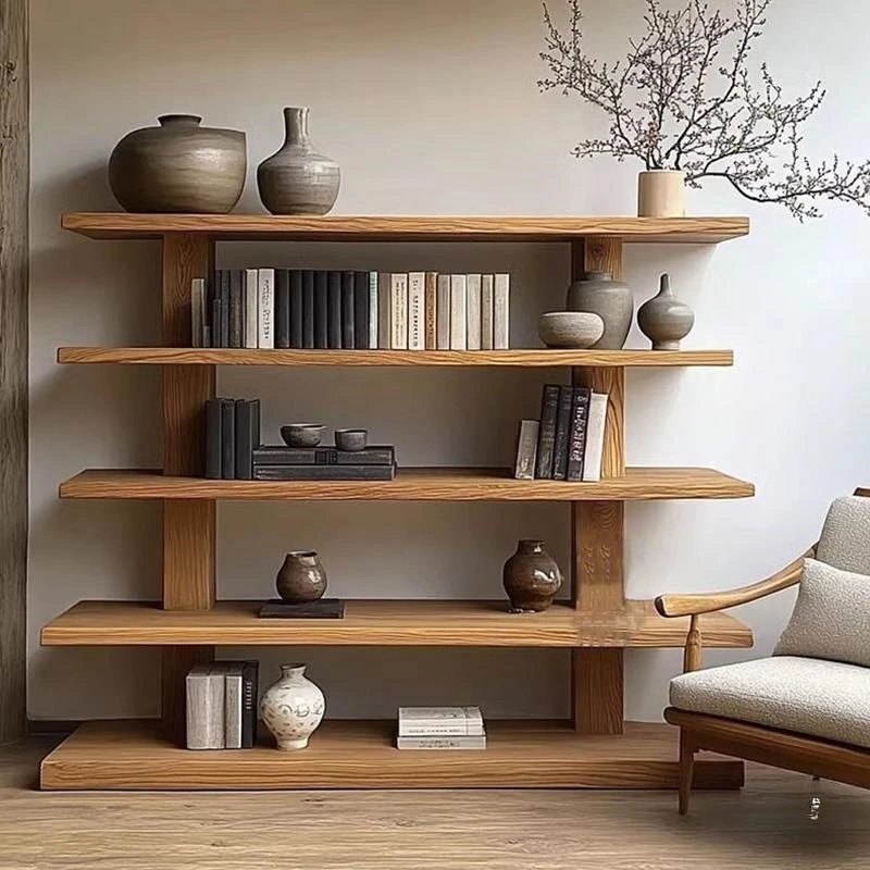 Floor-to-ceiling shelves Solid wood storage bookshelves Homestay wall  cabinets Living room wall display shelves
