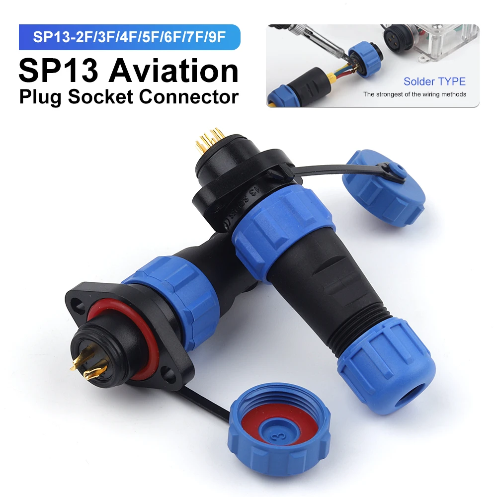 

SP13 Flange Tpye IP68 Aviation Waterproof Connector Male Female Plug Socket Welding 2/3/4/5/6/7/9Pin Electrical Cable Connectors