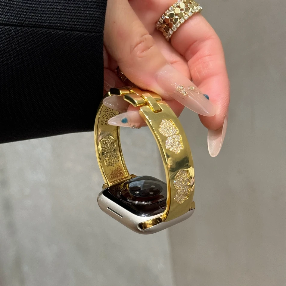 سوار مجوهرات فاخر لساعة Apple Watch Band 38 مم 40 مم 41 مم 42 مم 44 مم 45 مم 46 مم 49 مم iWatch Series 10 9 8 7 6 5 4 3 2 SE Ultra Butterfly Diamond Strap。。。