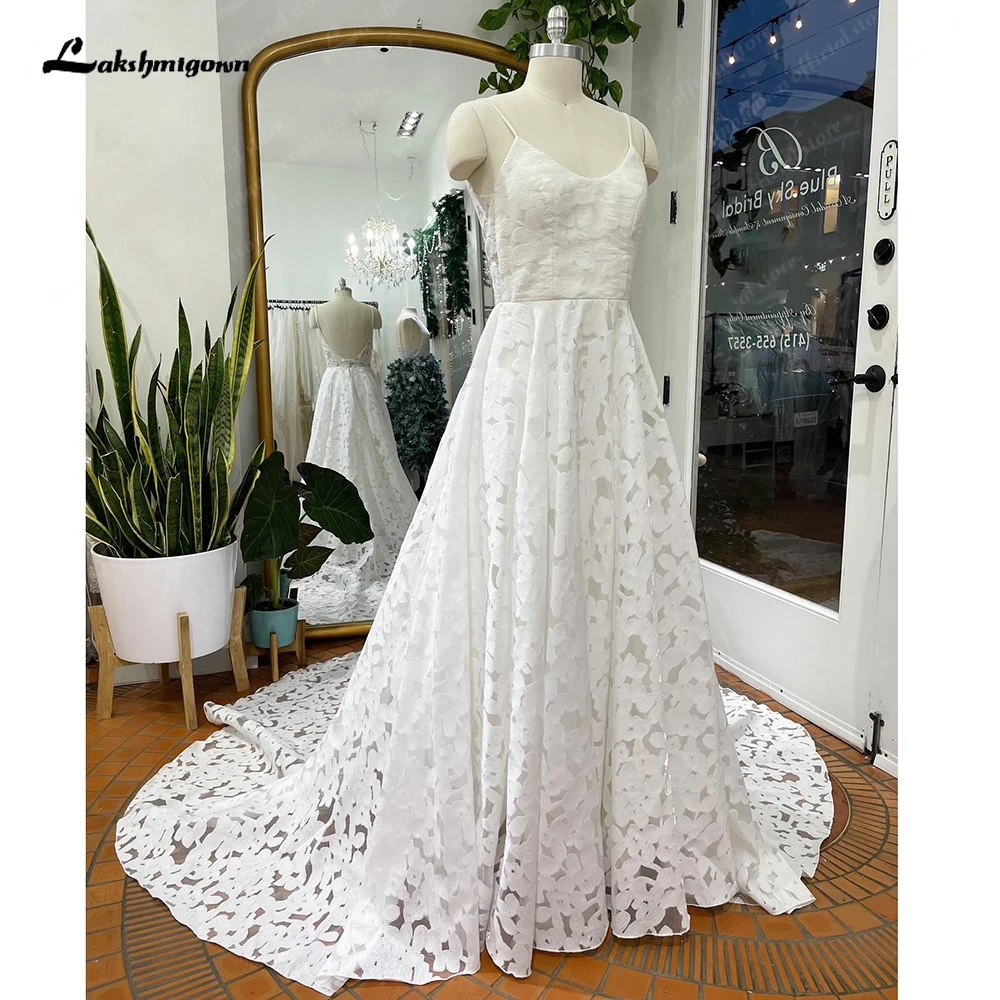 Lakshmigown Full Lace V Neck Wedding Gown for Women Spaghetti Straps Bridal Receipt Dinner Party Wedding Dress Vestido Novia