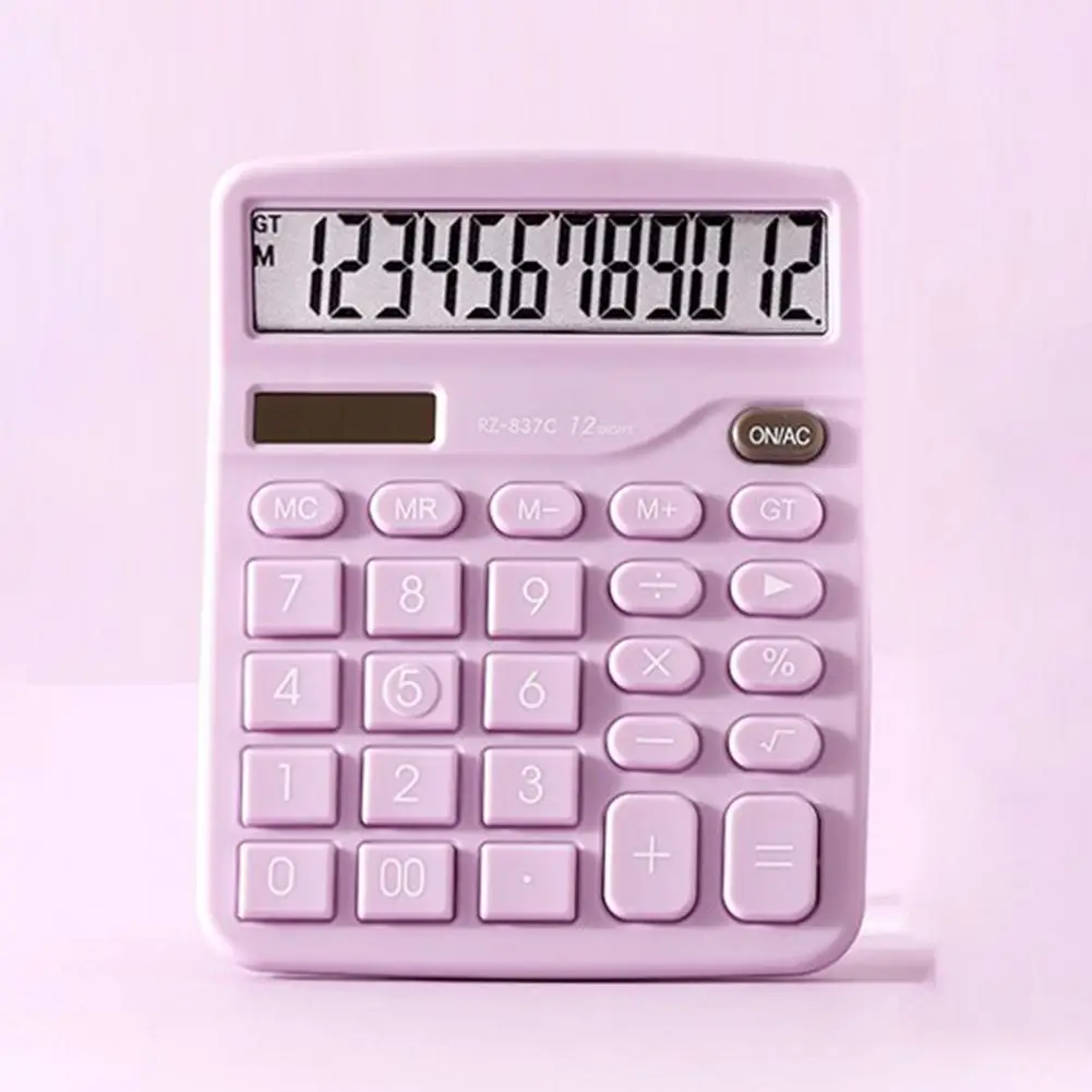 12 Digits Electronic Calculator Desktop Big Calculator LCD Display Screen Solar Battery Dual Power For School Home Calculator
