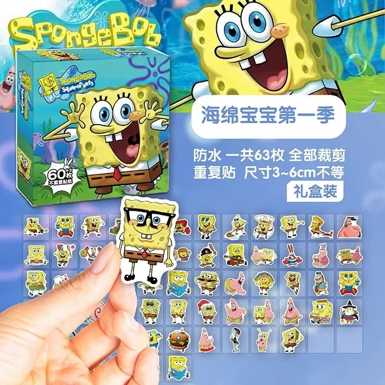 สติกเกอร์การ์ตูนสพันจ์บ็อบสแควร์แพนท์ส น่ารัก นุ่มนิ่ม 60 ชิ้น บรรจุกล่อง แพ็คใหญ่ ของขวัญสุดคุ้ม สติกเกอร์อนิเมะการ์ตูนสุดฮิต