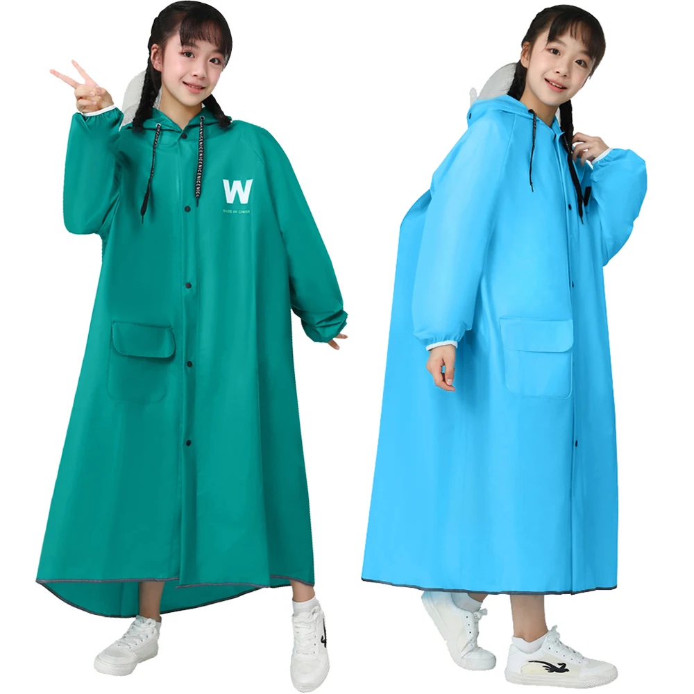 

Children's Waterproof Raincoat For Teenagers Large Brim Plus Size Poncho With Reflective Strip Long Rain Coat For Junior Student