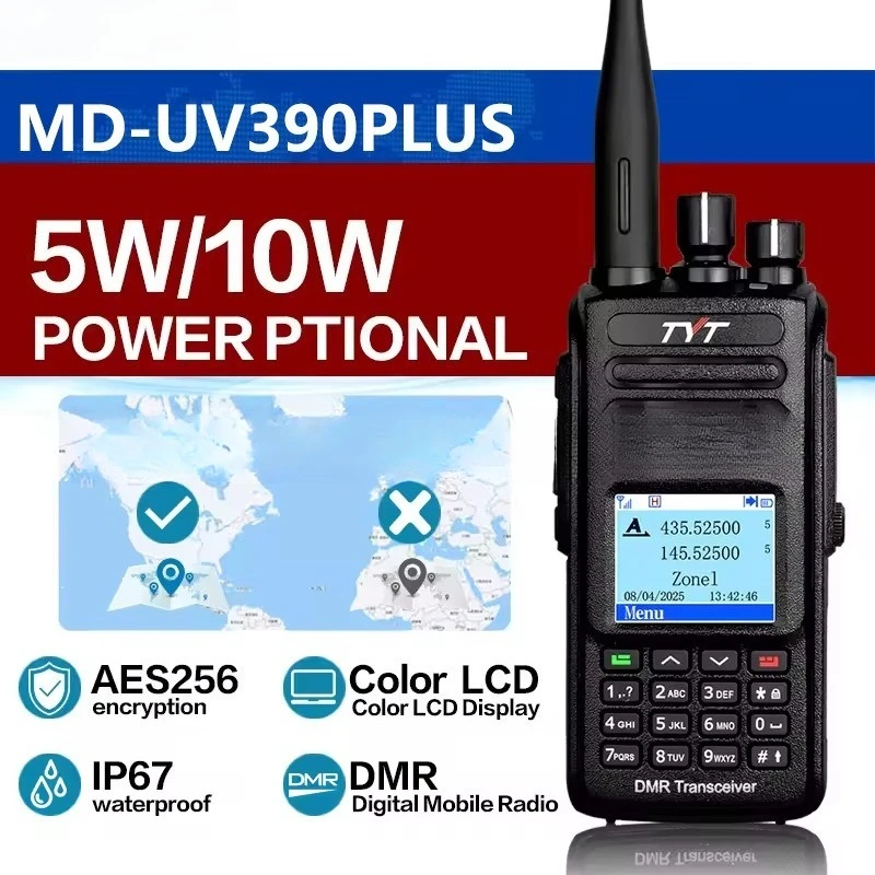 

MD-UV390 PLUS Digital Walkie-talkie DMR High Power 10W Encryption AES256 Waterproof GPS