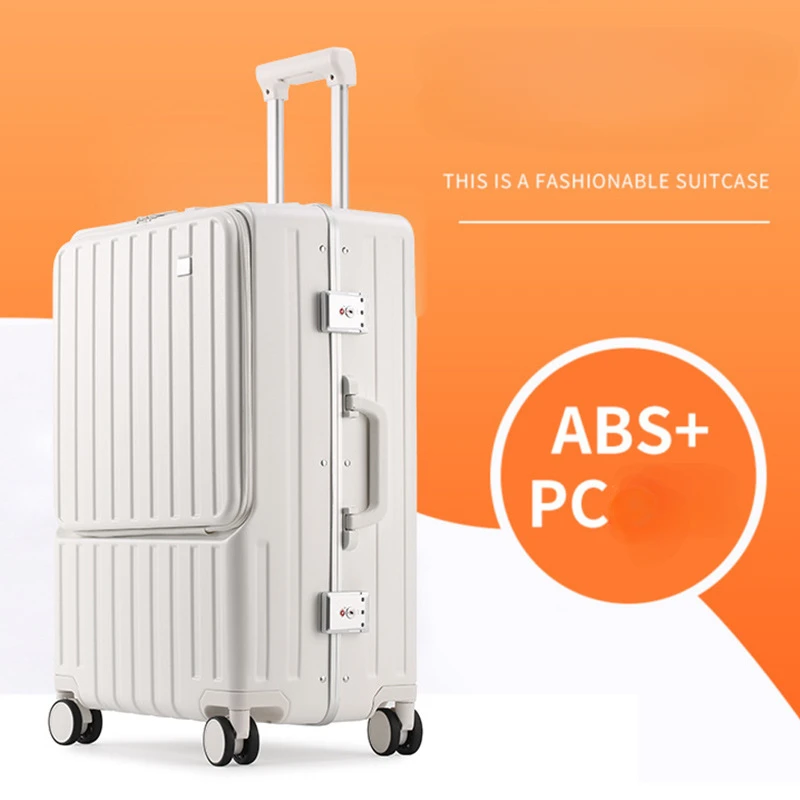 Front Opening Laptop Boarding Case Multifunctional Utility Luggage ABS+PC Aluminum Frame Trolley Case Travel Suitcase