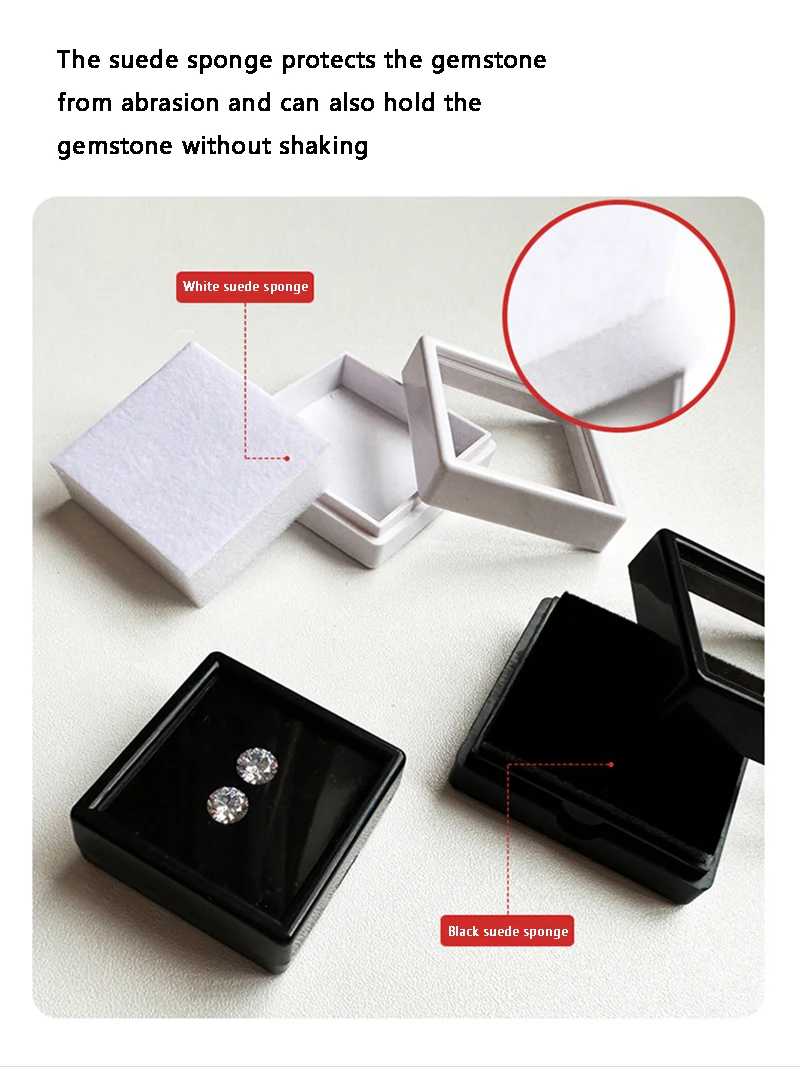 70Pcs Transparent Gemstone Display Box Ring Face with Bare Gemstone Plastic Transparent Diamond Display Box 3x3cm 4x4cm