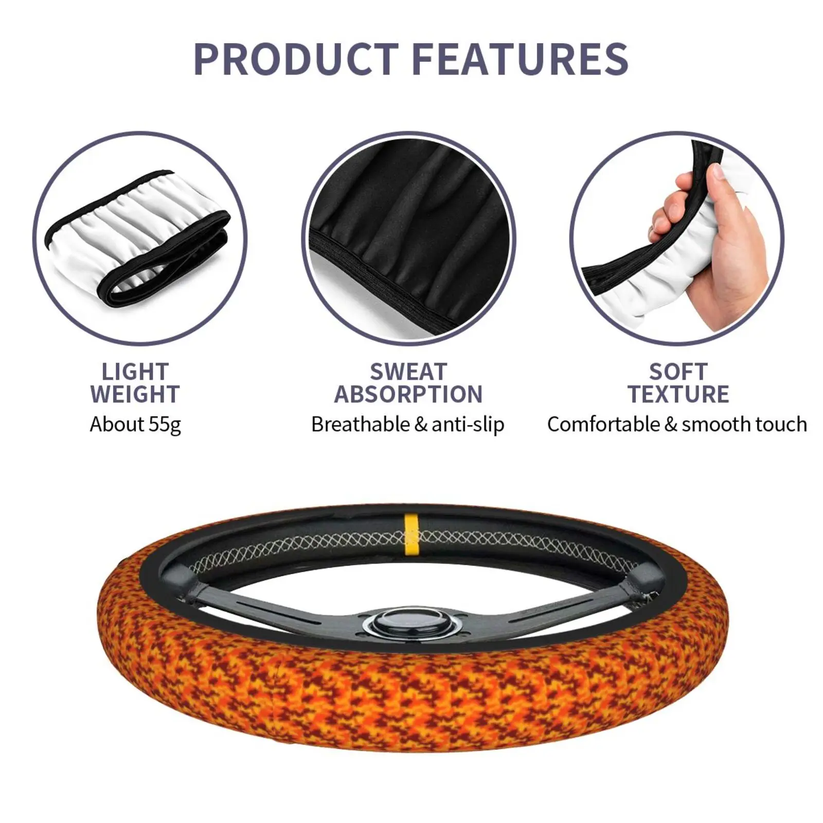 Fashion Orange Camouflage Pattern Car Steering Wheel Cover Breathable Car Covers Suite Fashion Steering Cover for 14.5-15Inches - view 6
