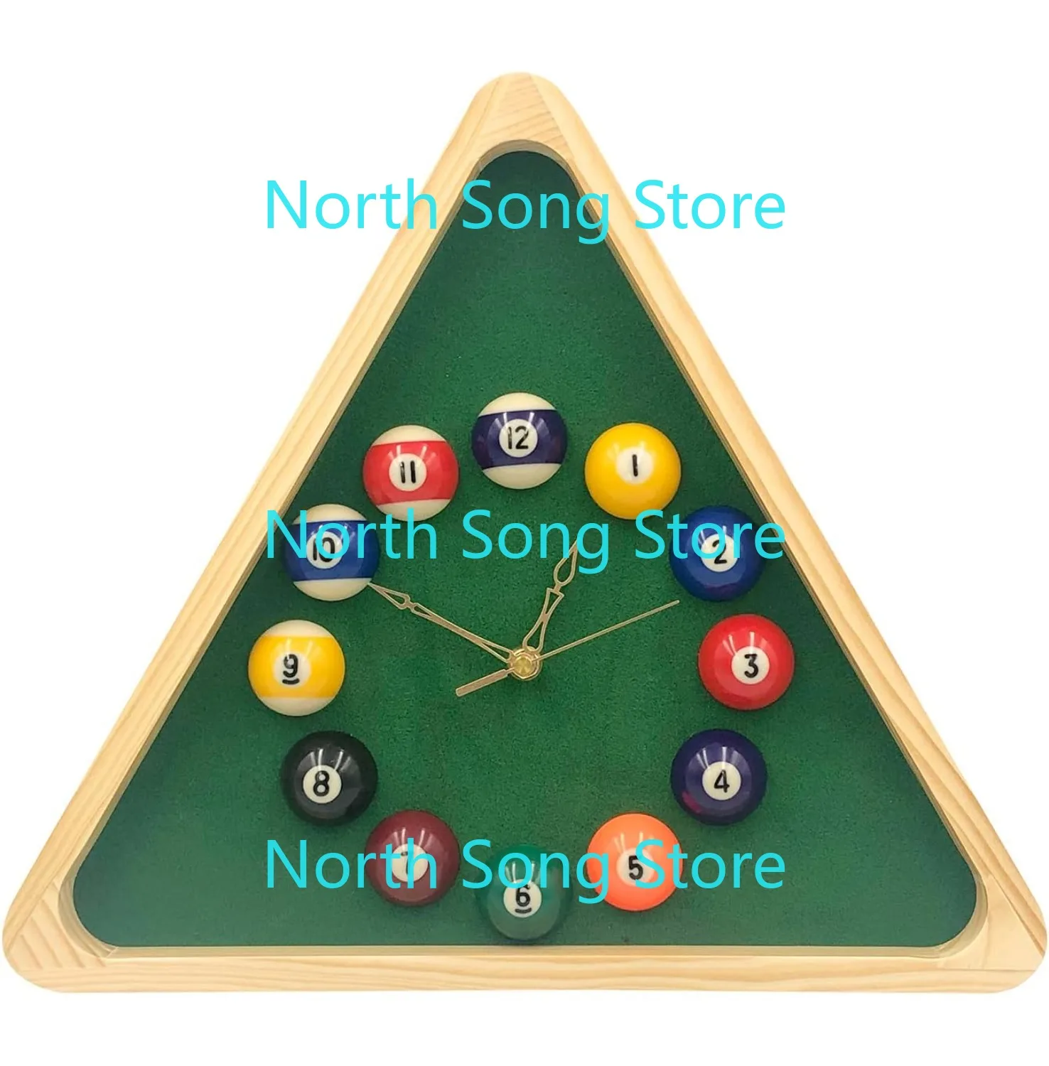 

Billiards Pool Ball Clock - 14Inch Triangle Pool Table Cool Wall Clock with Solid Wood Frame,Great for Billiards Room,Pool Room