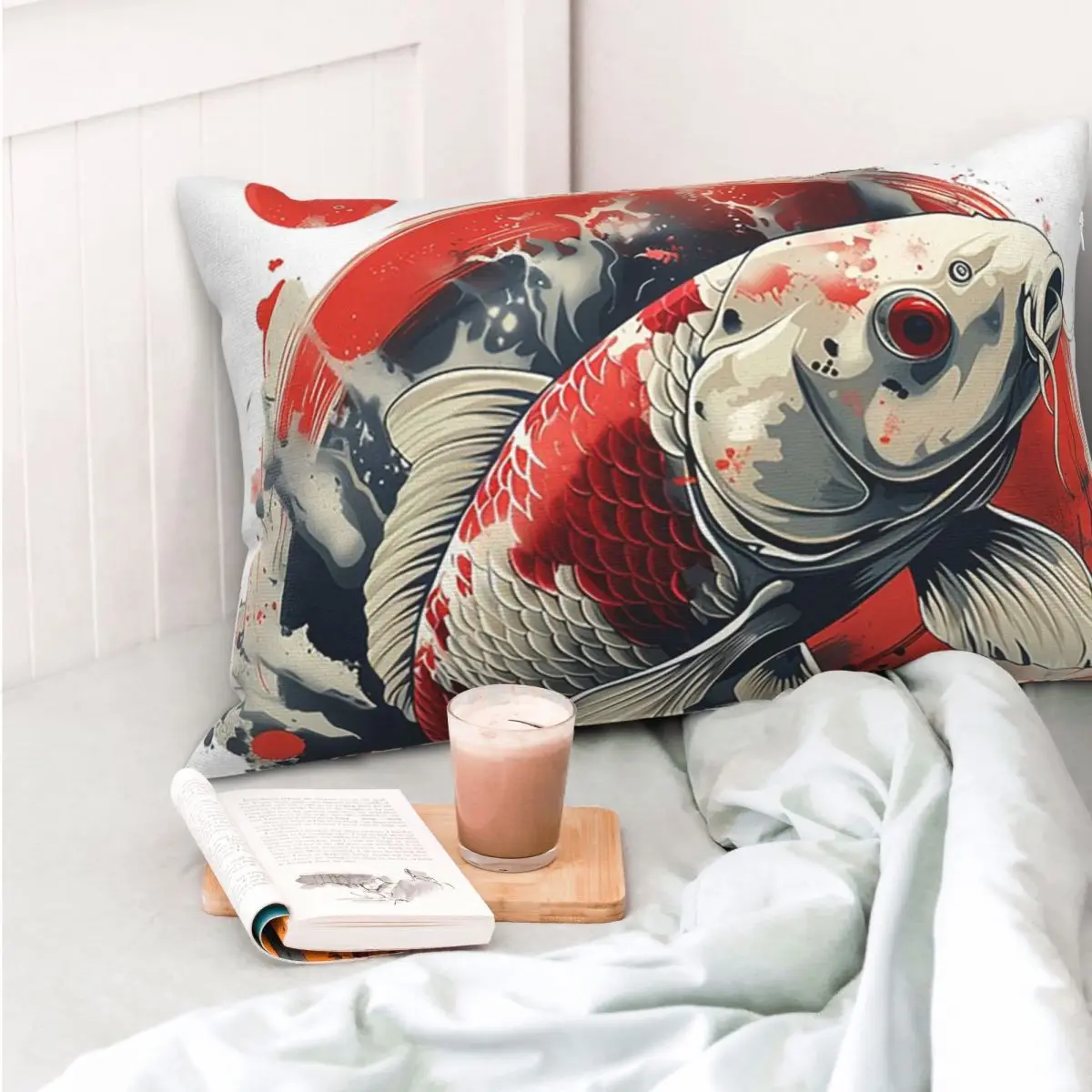 Koi Rising Rectangle Pillowcase Cushion Cover Decorative Bedroom Bed Home Comfort Throw Pillow