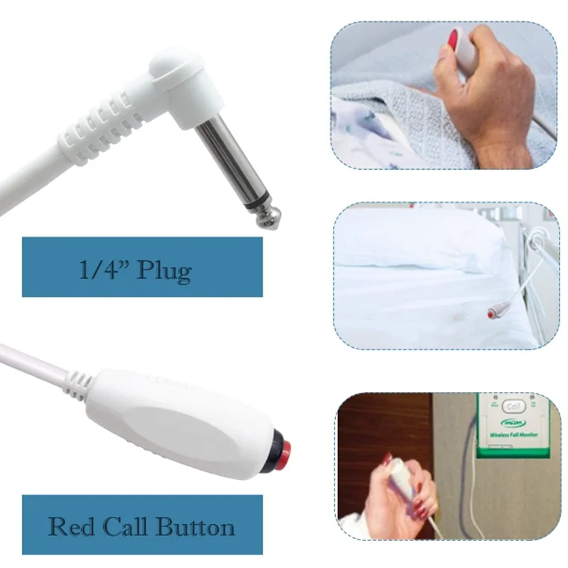 6.35mm Plug, 10 Feet (White) Replacement Nurse Call Cord, Red Button Momentary Call Cable for Nurse Station,
