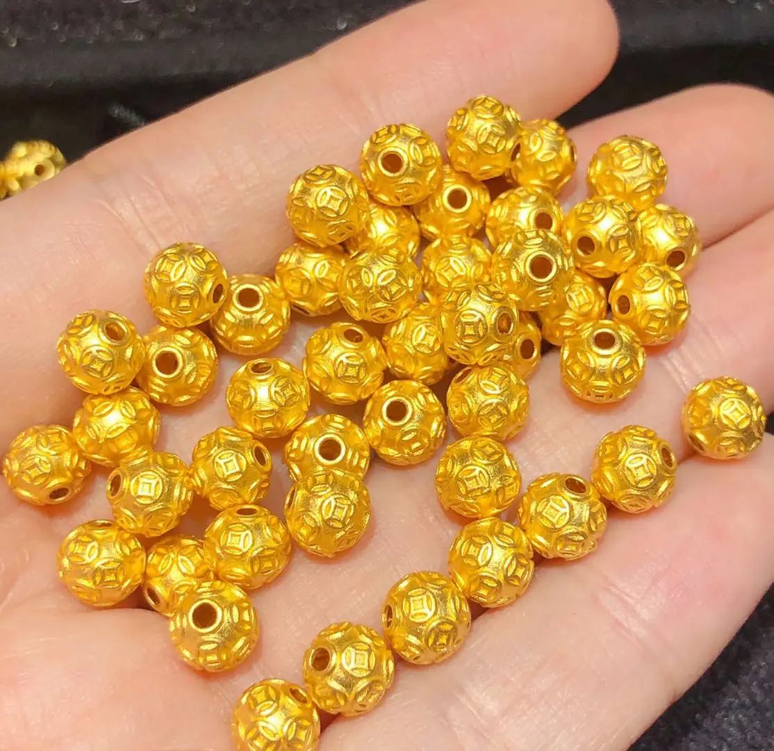 1pcs Pure 24K Yellow Gold Pendant For Women 6mm Ball 3D Coin Bead DIY Loose Beads