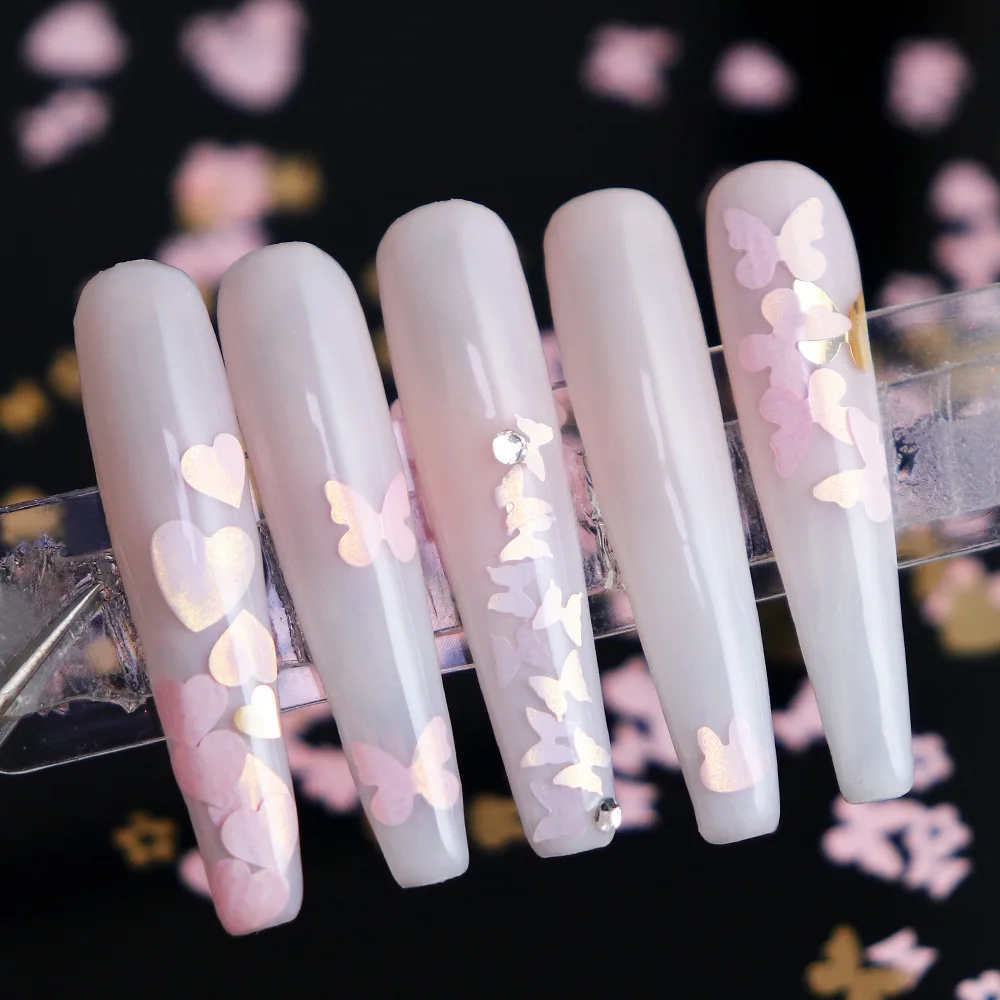 12 rejillas 3D conejo/mariposa/flor/corazón escamas de uñas vibrante oro rosa lentejuelas Kit de decoración de uñas accesorios de manicura DIY brillantes *