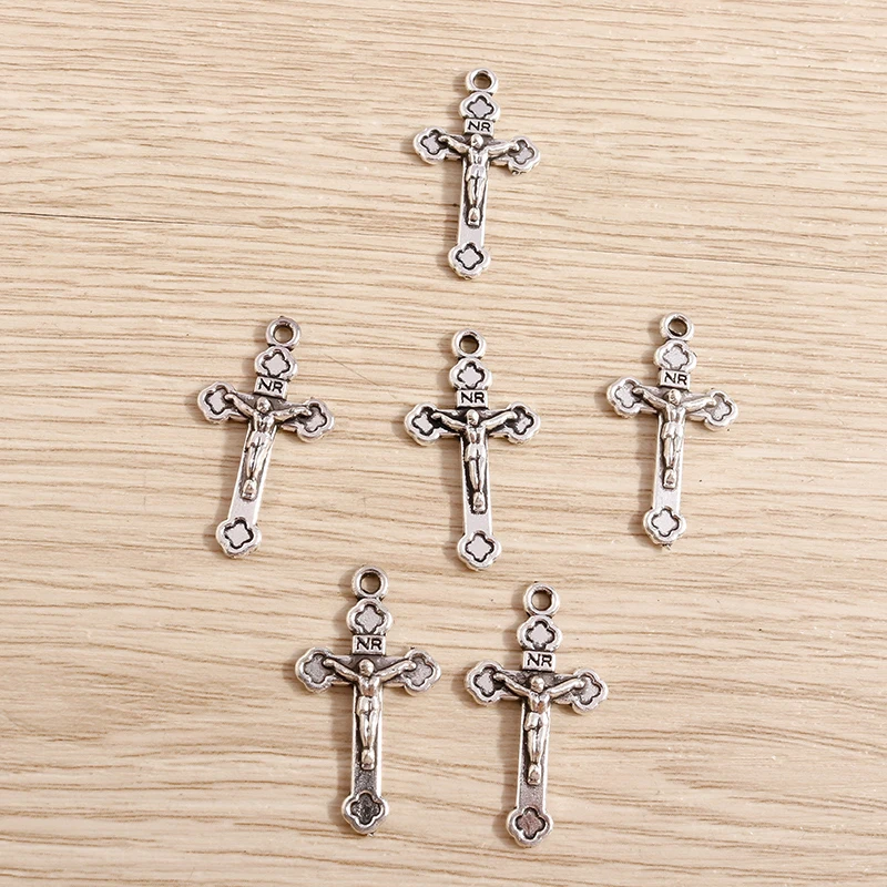 Tusember 20 Stück 15*27mm Legierungsanhänger Jesus-Kreuz-Anhänger für Halsketten, Ohrringe, DIY, handgefertigter religiöser Schmuck, Bastelbedarf – Detail 5