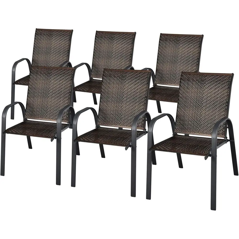 

Stackable Outdoor Wicker Dining Chairs with Rust-Resistant Steel, Ideal for Bistro, Deck, Backyard, and Poolside Settings