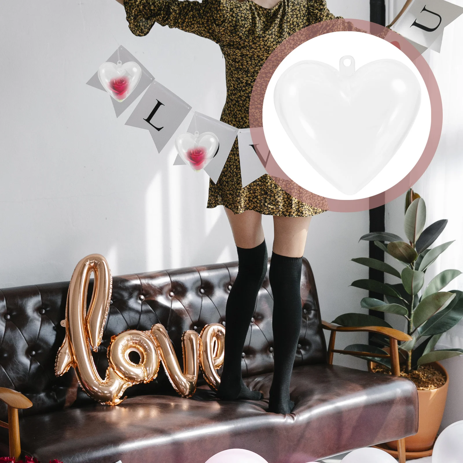 

10Pcs Heart Shaped Plastic Ball Ornament Fillable Holiday Decor Hanging Ornaments for Tree DIY Keepsake Craft Projects