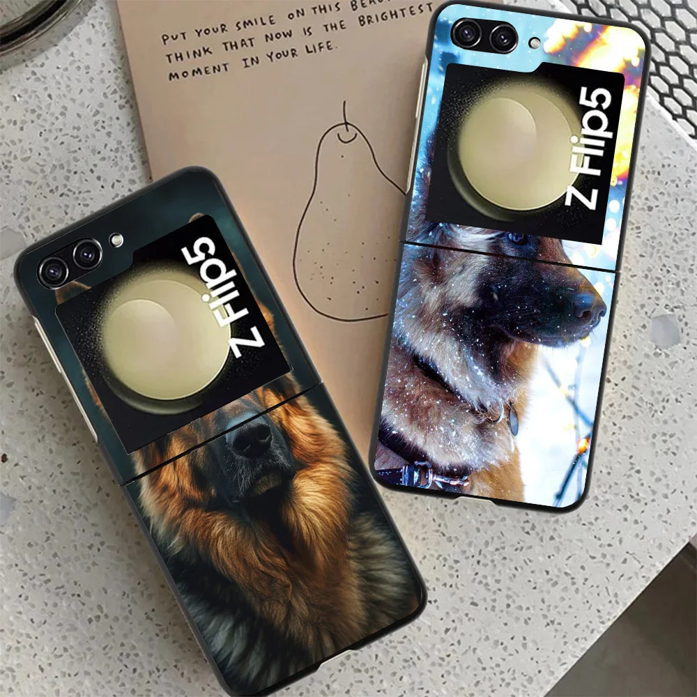 German Shepherd Dog Phone Case For Samsung Z Flip 6 5 4 3 Galaxy ZFlip6 5G Flip5 Flip4 Black Hard Camera Protective Cover