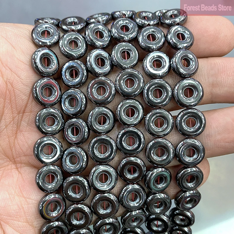 Smooth Natural Stone Hematite Round Coin Loose Spacer Beads for Jewelry Making DIY Accessories Bracelet Earring 15'' Inch 10mm