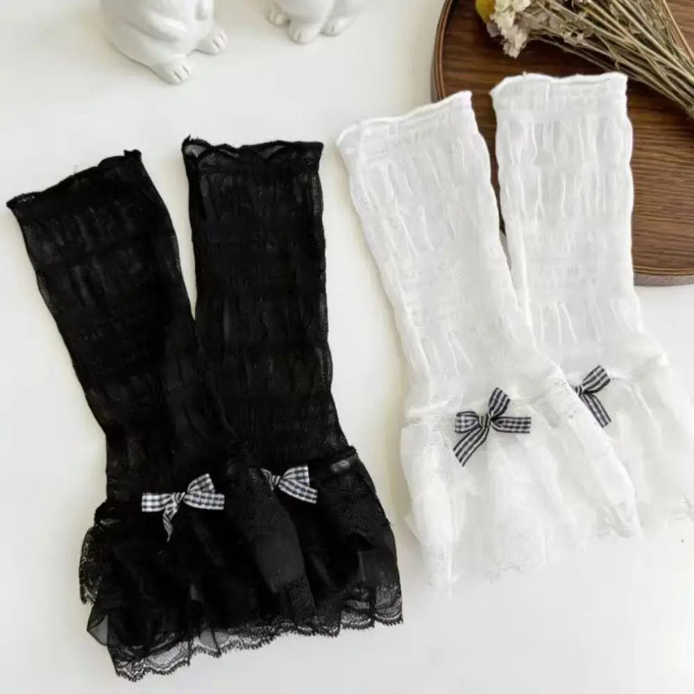 

1 Pair Thin Lace Lace Arm Sleeves Bowknot Design Breathable Lace Fingerless Gloves Long Hand Sleeves Fashion Accessory