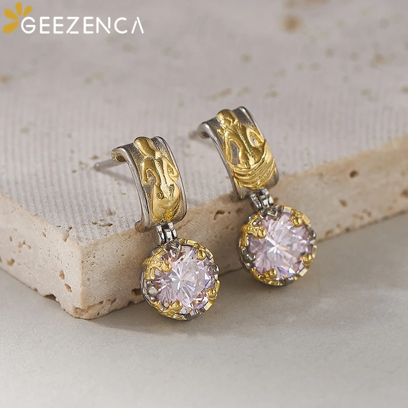 GEEZENCA S925 Silver Two Tone 5A Color Zircon Water Drop Earrings For Women Court Style Chic Luxury Dangle Earring 2023 New Gift