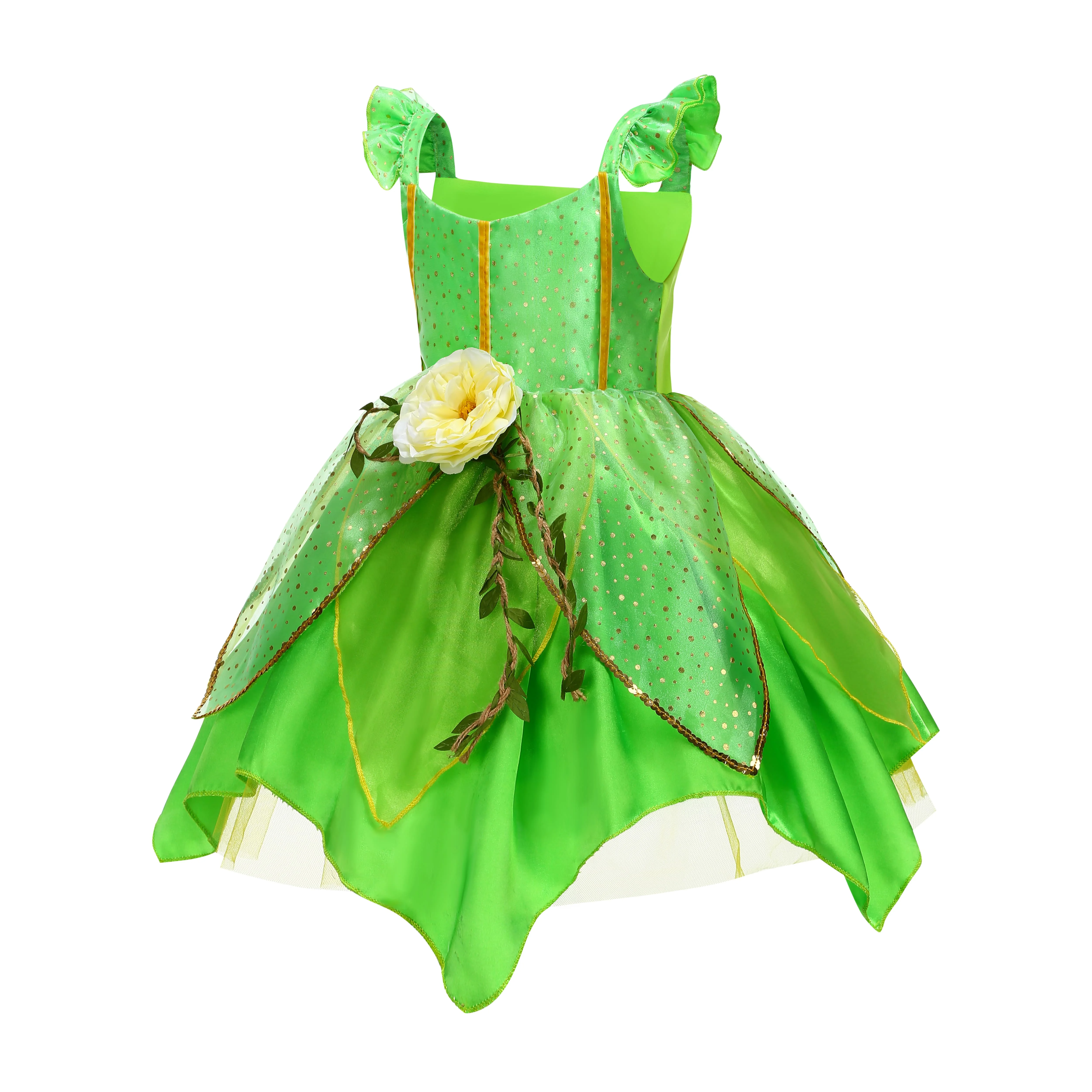 Kinder-Waldelfen-Cosplay-Kleid, glitzernder Blattrock mit Blumenornament für Feiertagsaufführungen, Themenparty, Verkleidung – Detail 3
