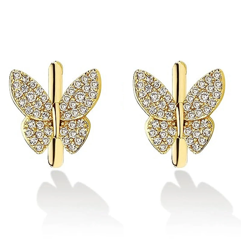Huitan Gold Farbe Schmetterling Creolen für Frauen Statement Zubehör Hochzeit Party Romantische Weibliche Ohrringe Modeschmuck