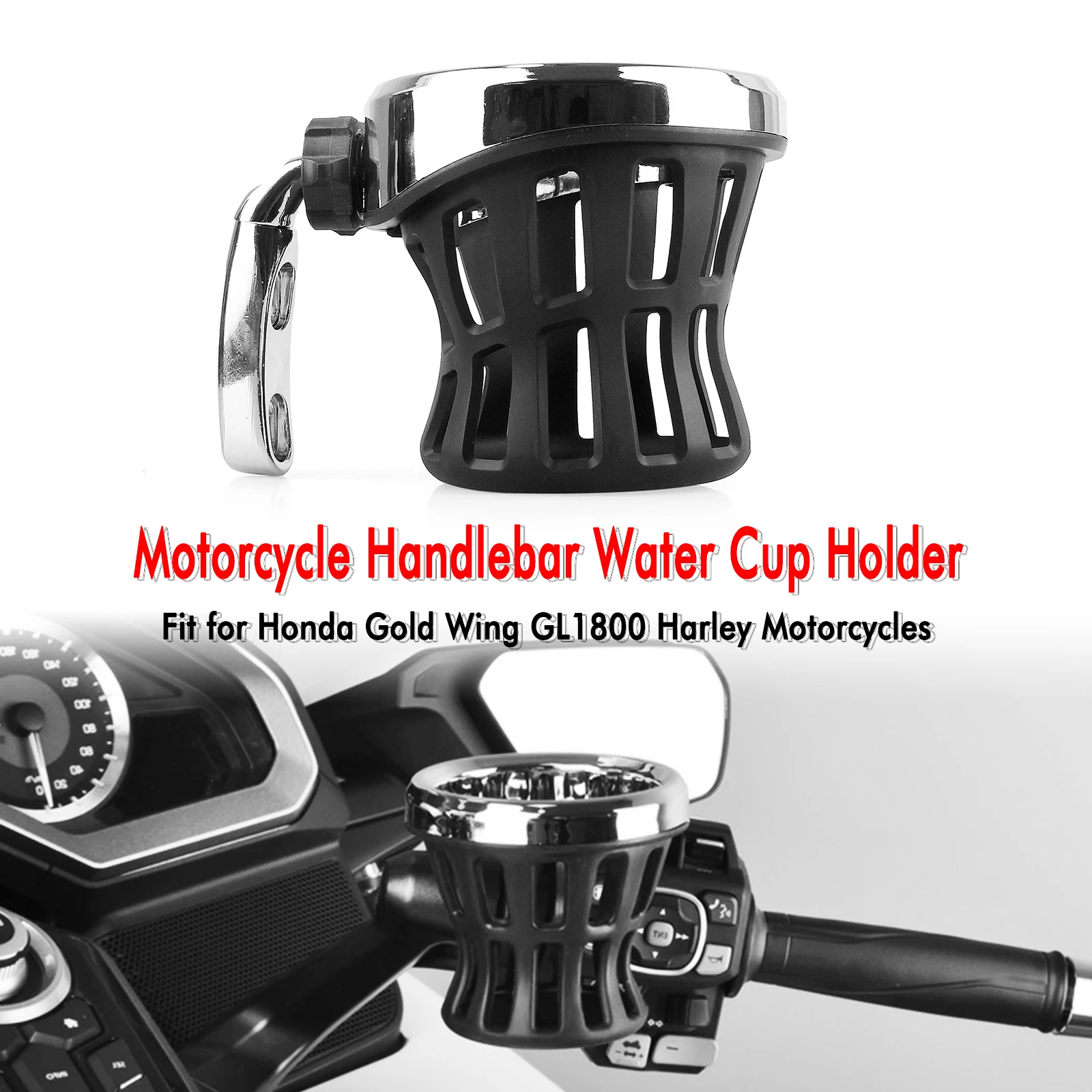 

Motorcycle Handlebar Bottle Cup Holder Drink W/ Mesh Basket Brake Perch Mount For Honda Gold Wing GL1800 Goldwing GL 1800 Harley