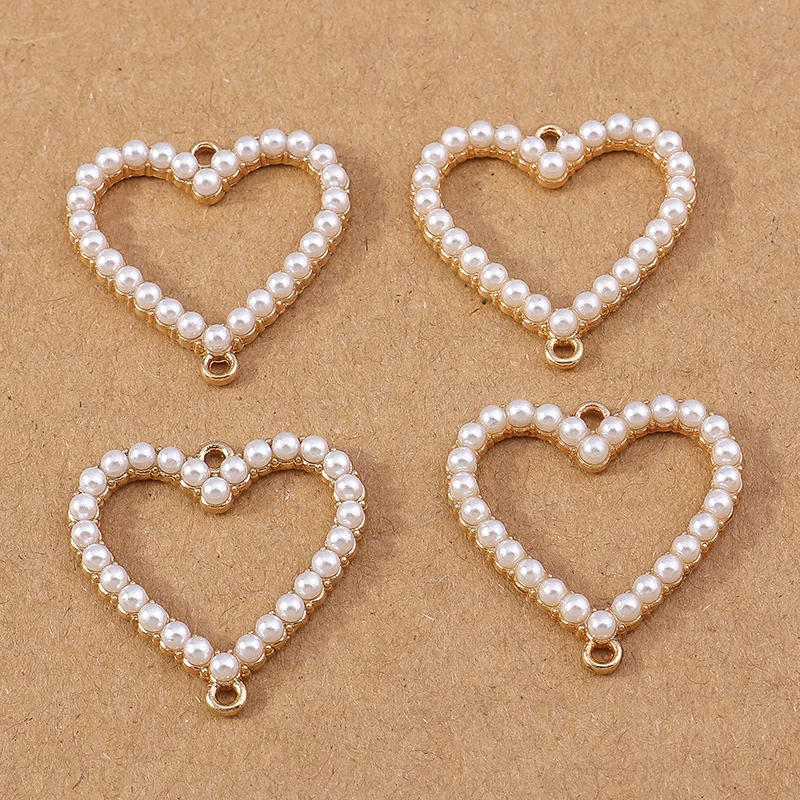 10pcs 26x26mm Pearl Love Heart Pendants Charms for Jewelry Making DIY Necklace Earrings Bracelet Accessories Supplies