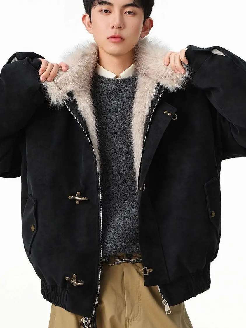 

Ретро-куртка из искусственной кожи и хлопка для пар, утепленная зимняя куртка для молодежи, теплая, длинная, с молнией...