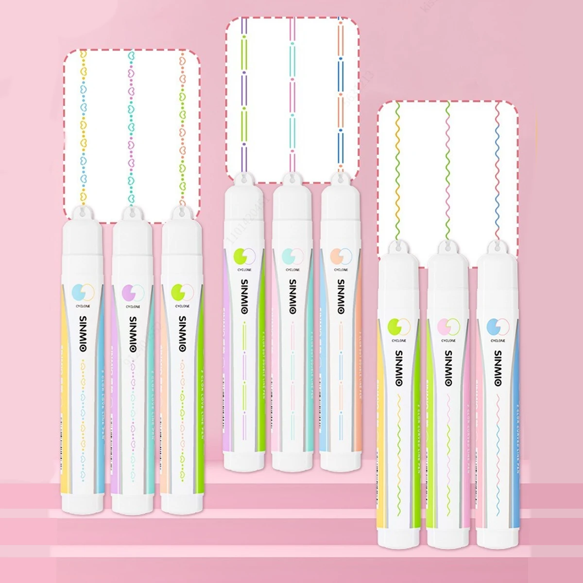 Flower Line Shape Double Color Highlighter Pen Roller Tip Curve Liner Marker Kawaii Stationery School Office Supplies