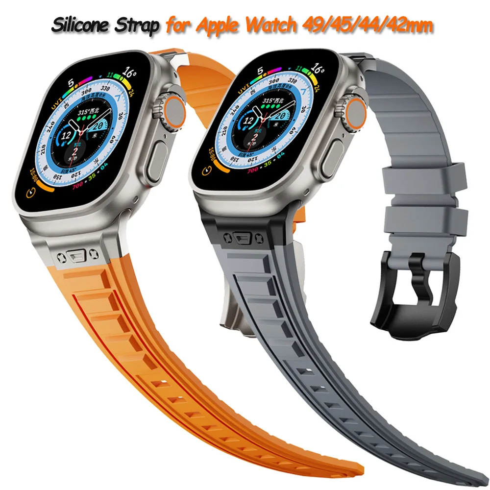 

Silicone Sports Band for Apple Watch Ultra 1/2 49mm Iwatch Series 9 8 7 6 5 4 Se 3 2 45mm 44mm 42mm Luxury Mecha Style Men Strap