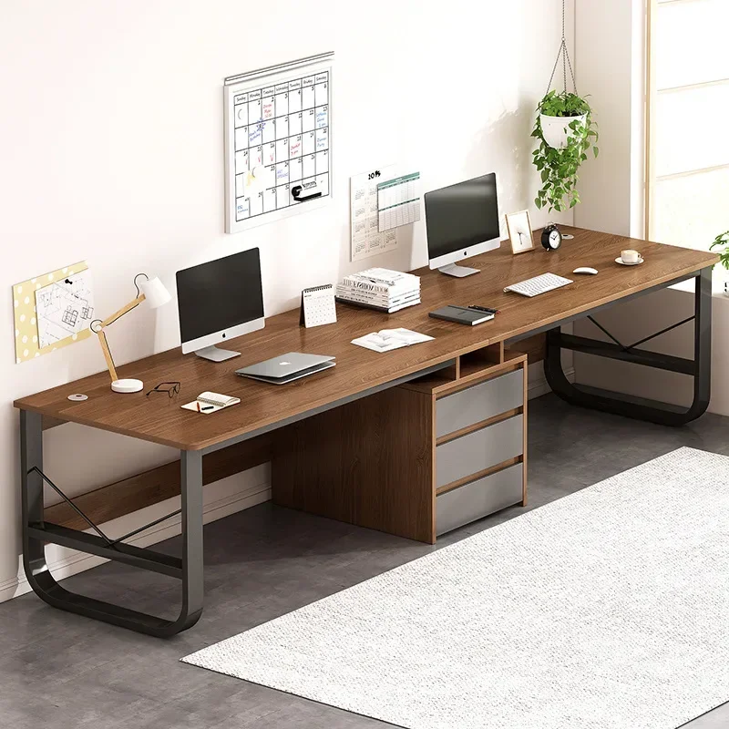 Modern 94.4 Inches Computer Desk Office Corner Table With Storage Cabinet Dual Work Desk Multi Brackets Adjustable Office Desk