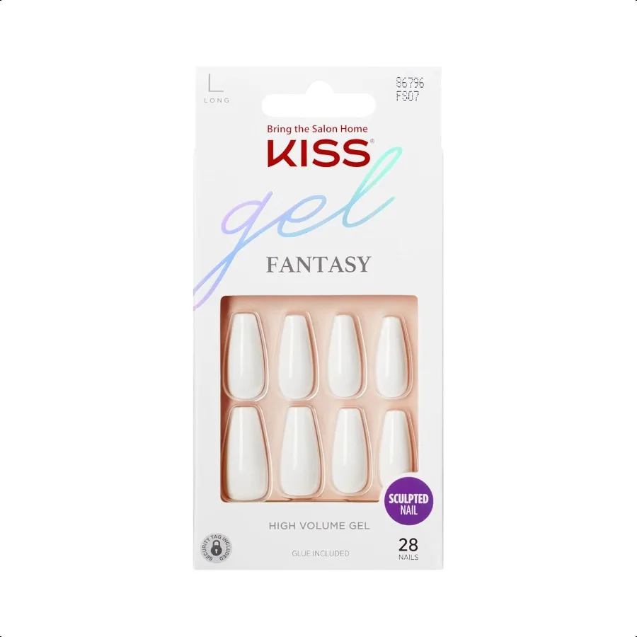 

KISS Gel Fantasy Pr On Nails Nail glue included 'True Color' White Long Size Coffin Shape Includes 28 Nails 2g glue 1 Manicure