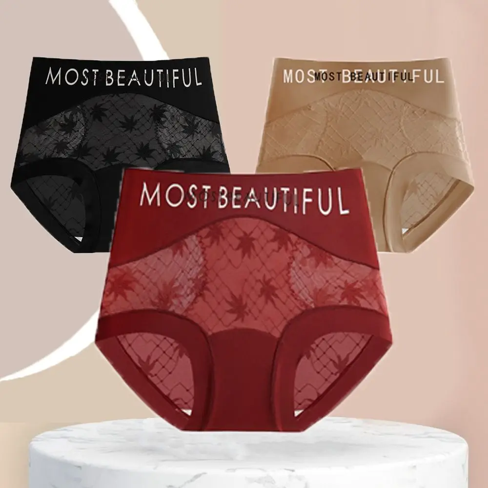 4 قطعة سراويل داخلية حلوة رفيعة للغاية من الدانتيل على شكل زهرة منتصف الخصر سراويل داخلية شفافة بدون خياطة ملابس داخلية قطنية للنساء والسيدات