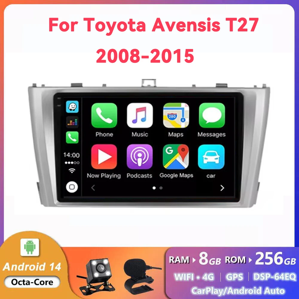 

9"INCH Android 14 Carplay Auto Car Radio For Toyota Avensis T27 2009 -2015 GPS Navigation Multimedia Player DSP Stereo FM RDS