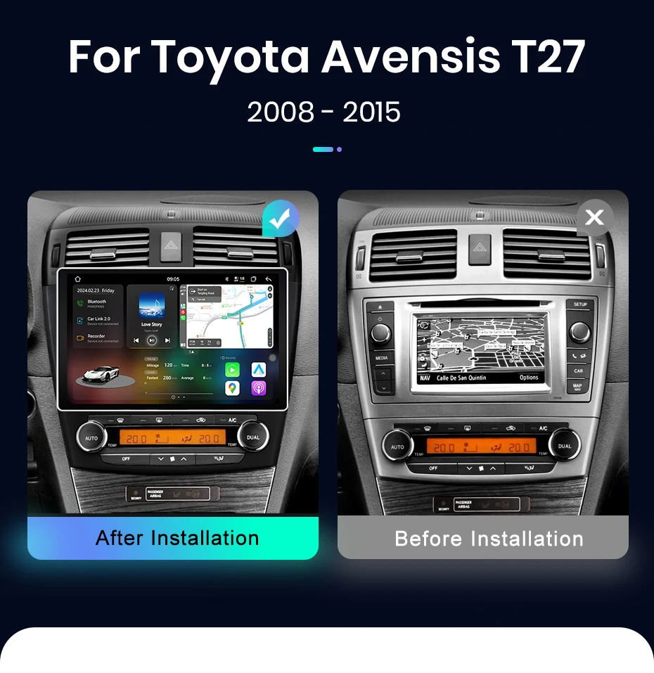 Junsun V3 Plus 2K Kabelloses CarPlay Android Auto Intelligentes Autosystem für Toyota Avensis T27 2008-2015 Multimedia Autoradio – Detail 4