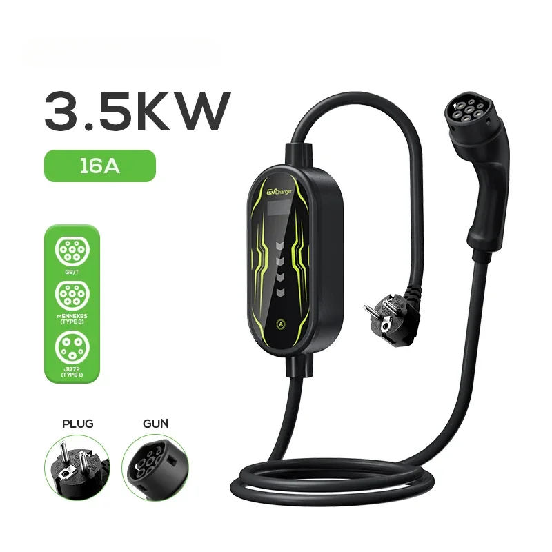 Ovrod 16A 3.5KW Type 2 Electric Car Charger Portable EV Charging Station With Adjustable Current For Electric Vehicles