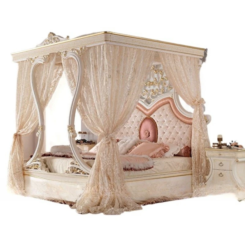 

Solid wood master bedroom shelf bed wedding bed palace mantle bed princess bed 1.8 meters double bed