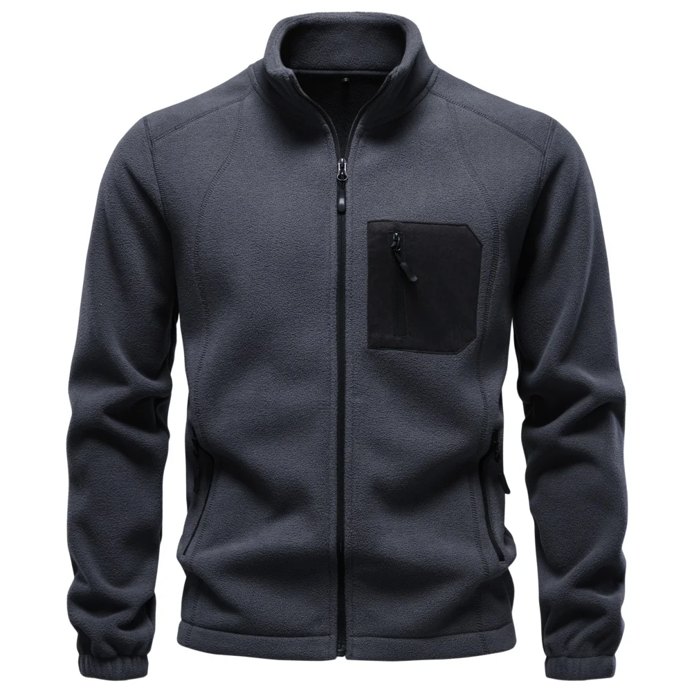 AIOPESON Men Fleece Jacket Full Zip Mock Neck Polar Fleece Sweatshirt Thermal Multi Pocket Outdoor Casual Autumn Winter Coat