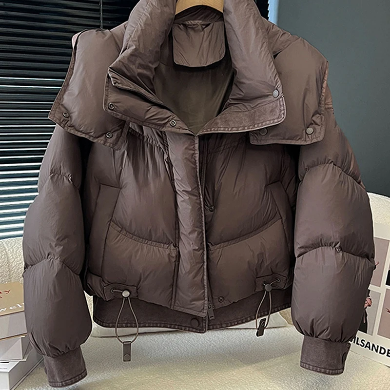 الشتاء قصيرة سميكة مقنعين سترة قطن شيك الدنيم الربط هيم ملابس خارجية المرأة الكورية فضفاضة الدافئة القطن معطف مبطّن سنوسويت #3