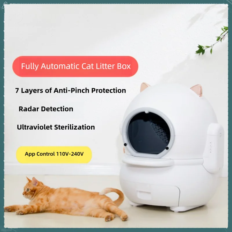 

Smart Cat Litter Box, Automatic Self-Clean with APP Control, Large Enclosed Odor-Free Cat Toilet 100-240V