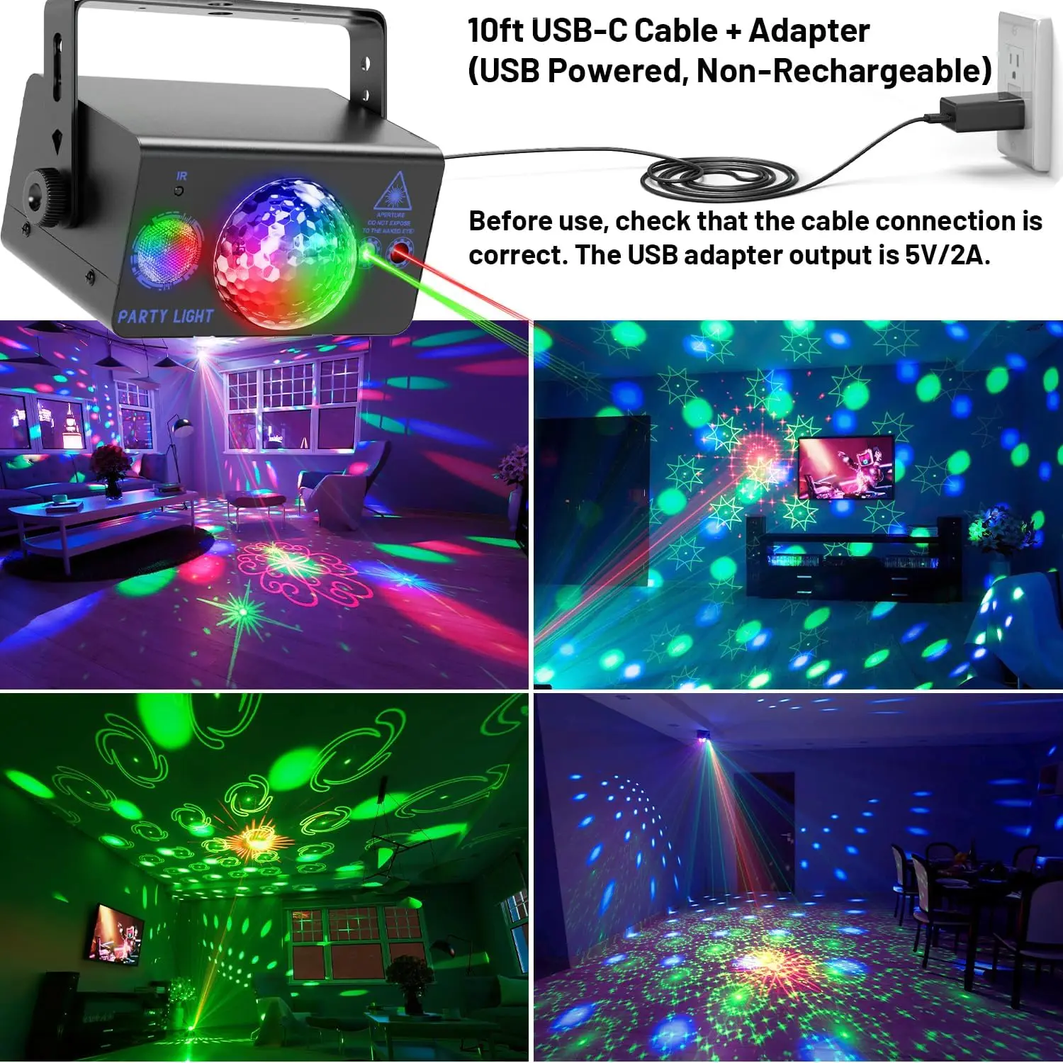 Party Lights, DJ Disco Ball Sound Activated Strobe Stage for Birthday Christmas Gift Wedding Karaoke Bar Club Pub Dance Home