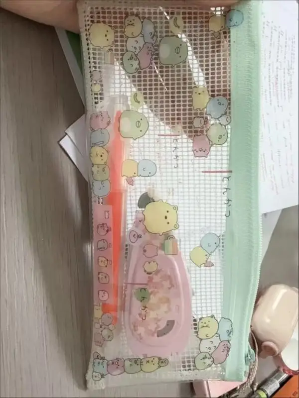 Japanese Style Cute Cartoon Sumikko Gurashi Grid High Aesthetic Storage Bag Small Item Stationery Organize Portable Makeup Bag - view 4