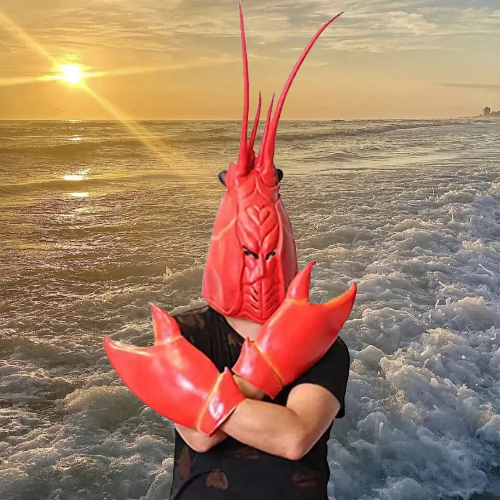 Latex Animal Masks Party Props Toys Decoration,Funny Lobster Crab Claws Gloves Hands Weapon Props Halloween Cosplay Costume