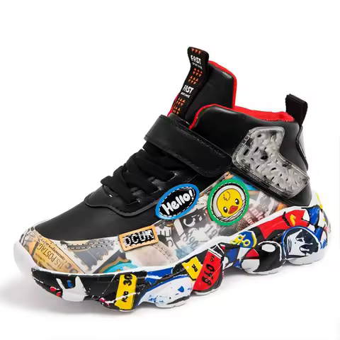 Taille 26-36 enfants sport baskets pour filles enfant dessin animé Graffiti modèle chaussures décontractées garçons basket-ball chaussure chaussures de sport