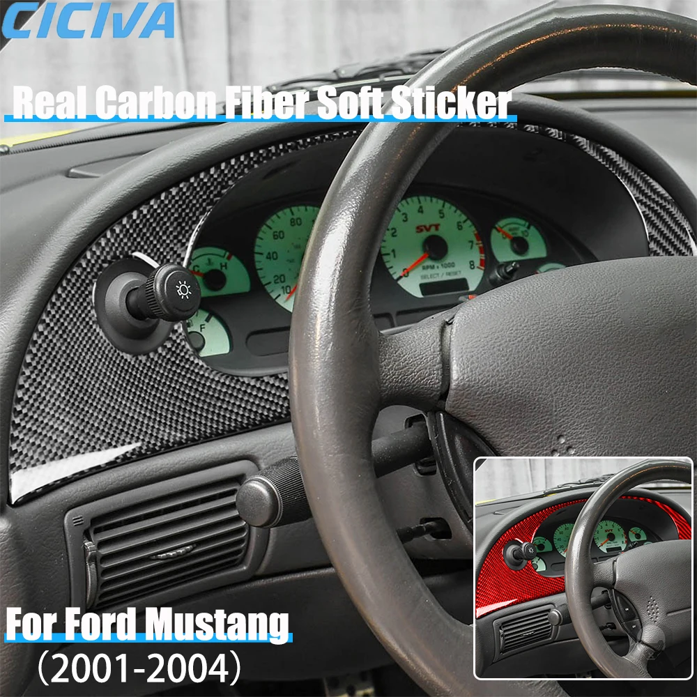 Real Carbon Fiber Car Accessories Speedometer Panel Decorative Cover Soft Sticker For Ford Mustang 4th Gen 2001 2002 2003 2004