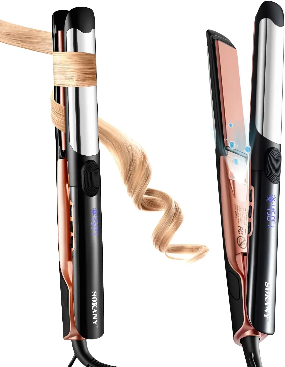 

1 Inch Titanium Flat Iron & Curler 2-in-1, Dual Voltage, 8 Temp Settings, Fast Heating for All Hair Types