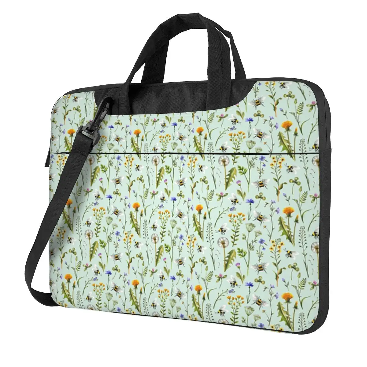 

Bees And Wildflowers On Mint Crossbody Laptop Bag Case Computer Bag Resistant Protective Notebook Pouch for Macbook Pro Lenovo